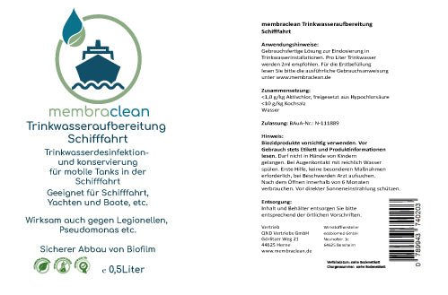 membraclean Trinkwasseraufbereitung Schifffahrt (Boote & Yachten) - 0,5 Liter - membraclean - shop.de