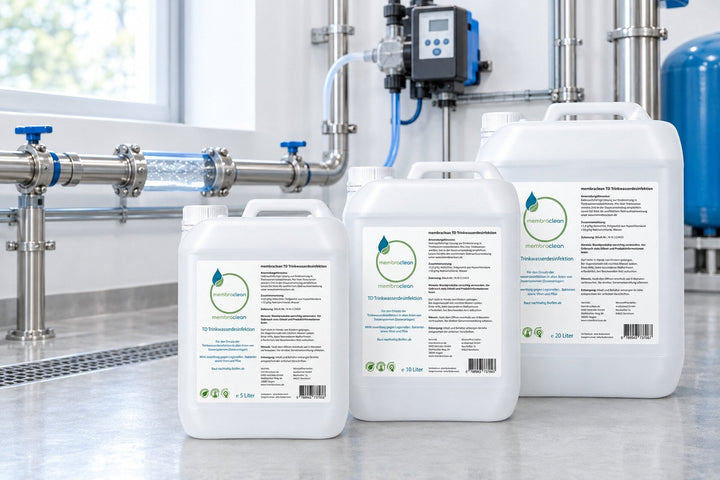 membraclean TD Trinkwasserdesinfektion in 5-, 10- und 20-Liter-Kanistern vor einer Dosieranlage