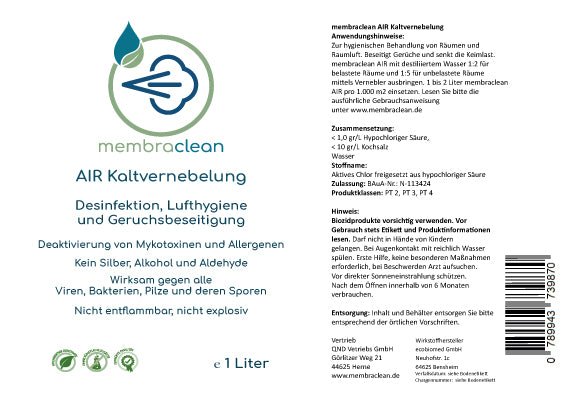 1 Liter membraclean AIR Kaltvernebelung moderne Hygiene (Konzentrat) - membraclean - shop.de