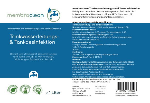 1 Liter membraclean Trinkwasserleitungs - und Tankdesinfektion - membraclean - shop.de