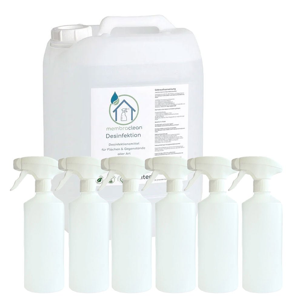 10 Liter membraclean Desinfektion für Flächen & Gegenstände + 6x Sprühflasche leer - membraclean - shop.de