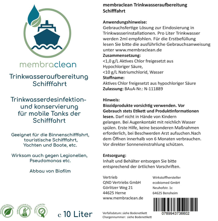 2x 10 Liter membraclean Trinkwasseraufbereitung Schifffahrt (Boote & Yachten) - membraclean-shop.de