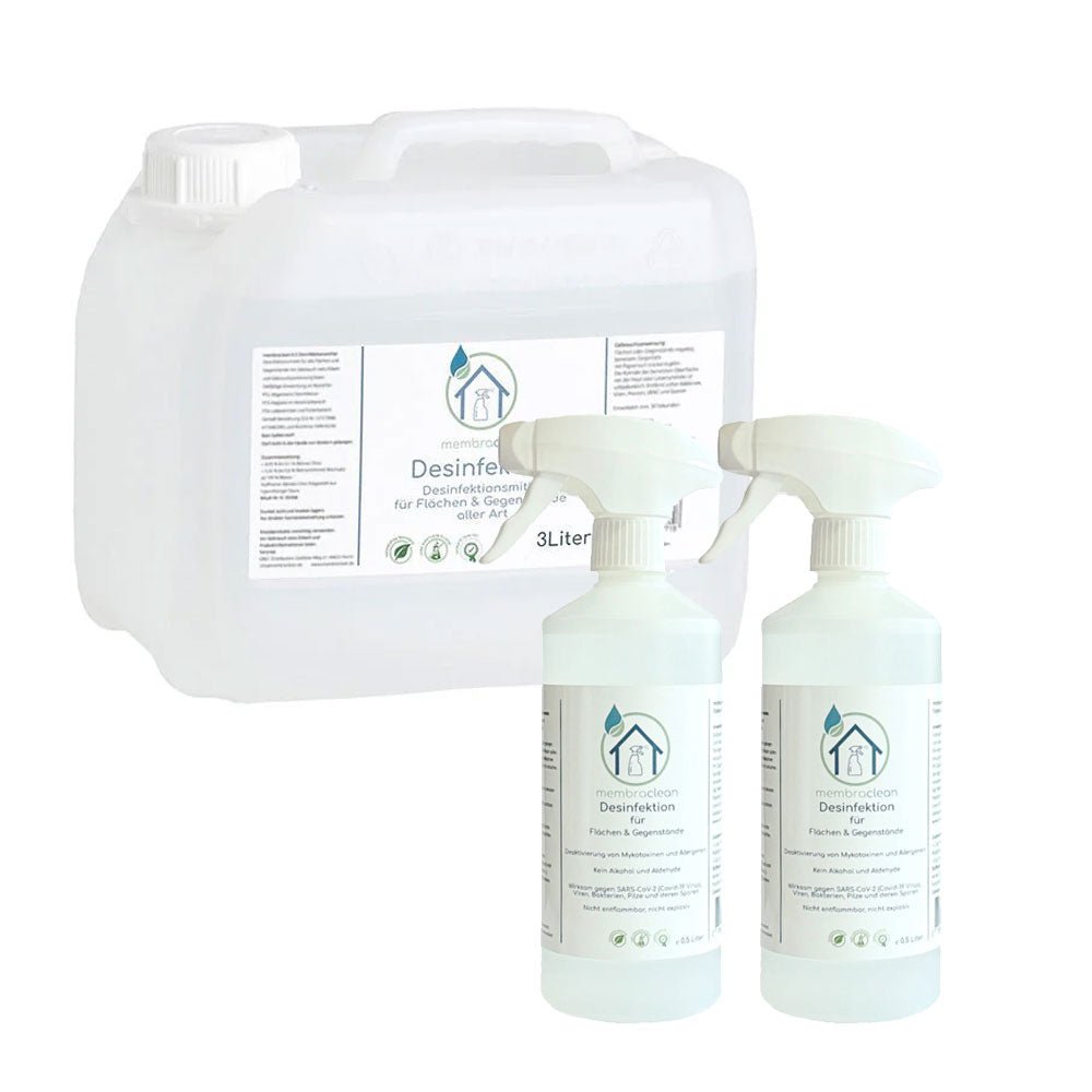 3 Liter + 2x 0,5 Liter membraclean Desinfektion für Flächen & Gegenstände
