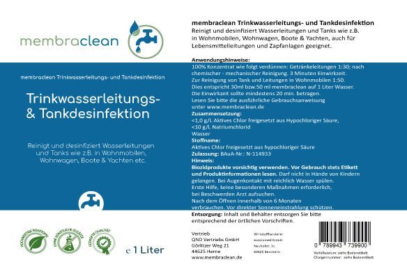 3x 1 Liter membraclean Trinkwasserleitungs - und Tankdesinfektion - membraclean - shop.de