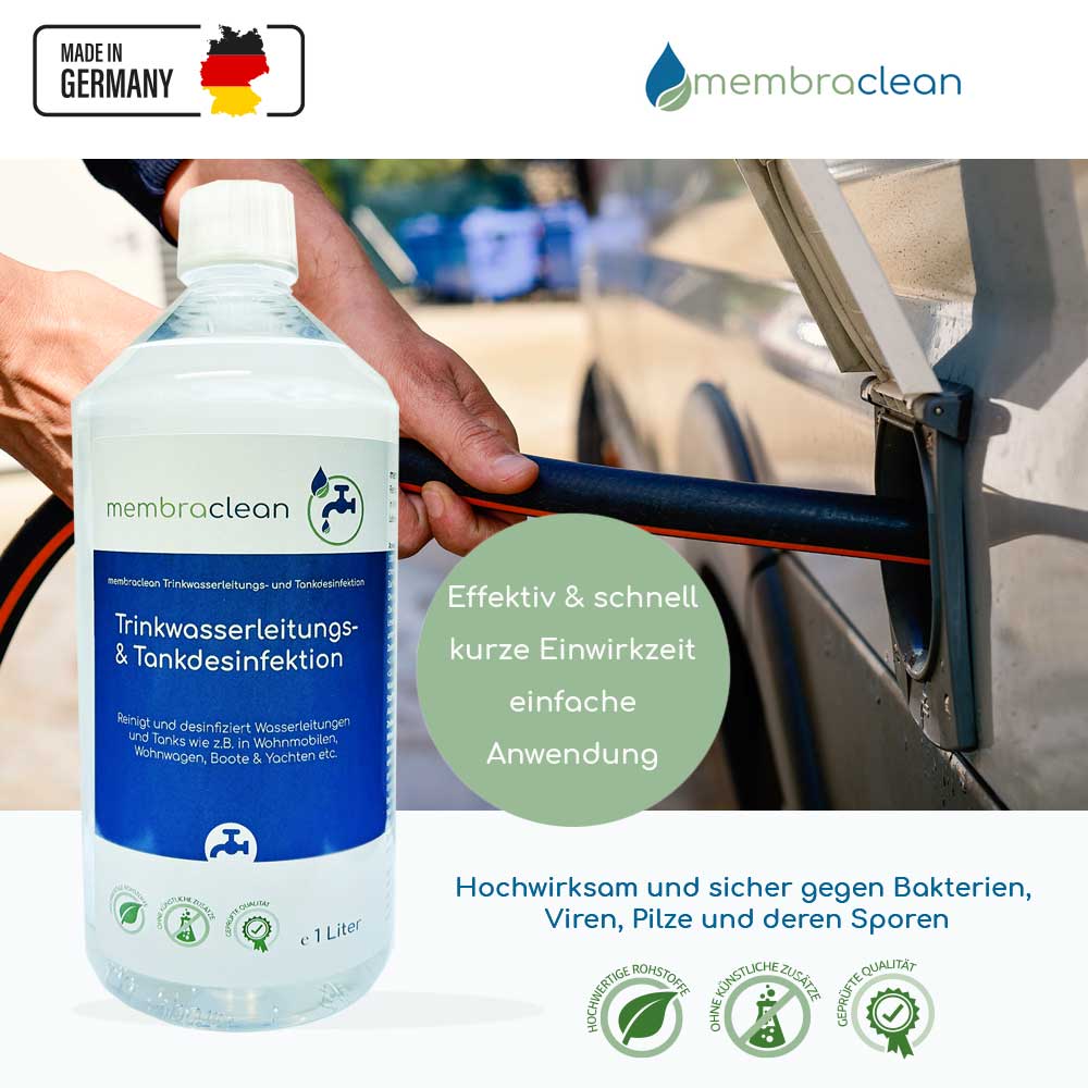 3x 1 Liter membraclean Trinkwasserleitungs - und Tankdesinfektion - membraclean - shop.de