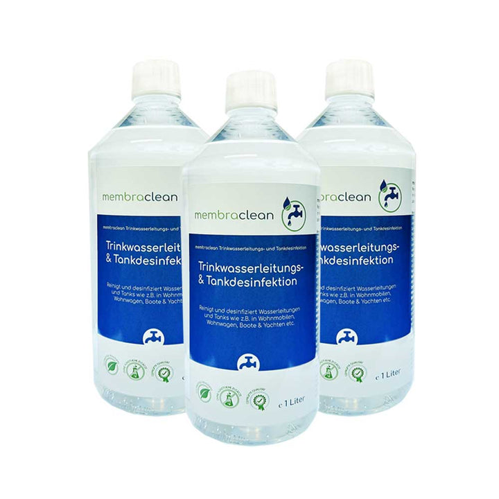 3x 1 Liter membraclean Trinkwasserleitungs - und Tankdesinfektion - membraclean - shop.de