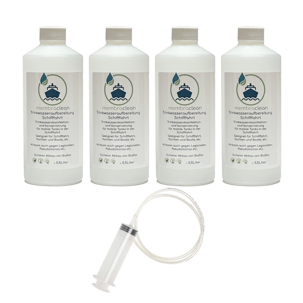 4x 0,5 Liter membraclean Trinkwasseraufbereitung Schifffahrt inkl. Befüllset