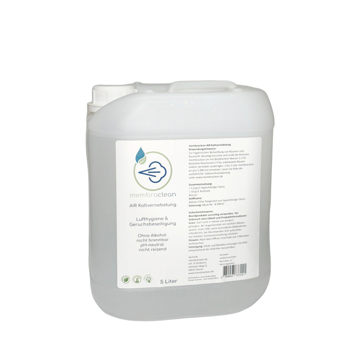 5 Liter membraclean AIR Kaltvernebelung moderne Hygiene (Konzentrat)