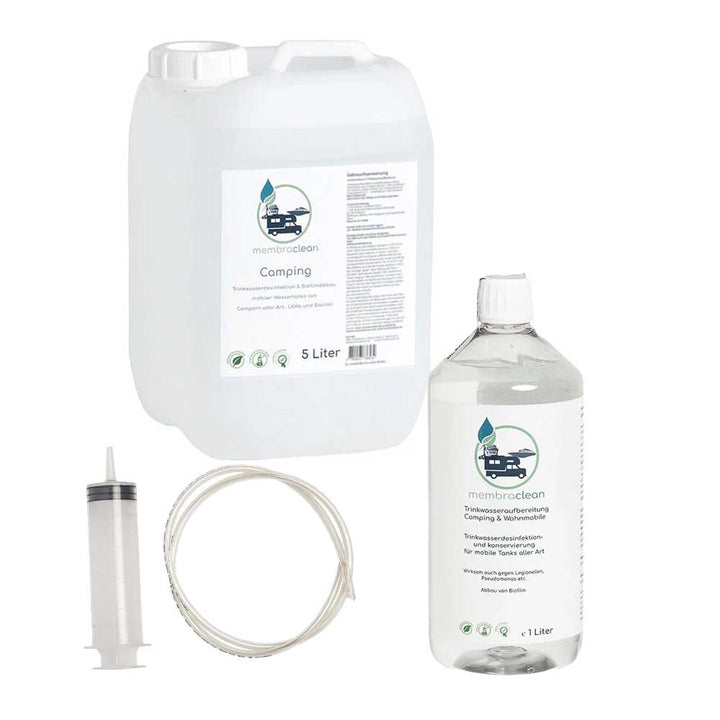 6 Liter membraclean Trinkwasseraufbereitung Camping & Wohnmobile + Dosierhilfe (Spar - Set) - membraclean - shop.de