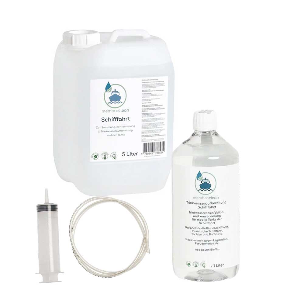 6 Liter membraclean Trinkwasseraufbereitung Schifffahrt (Boote & Yachten) + Dosierhilfe (Spar - Set) - membraclean - shop.de