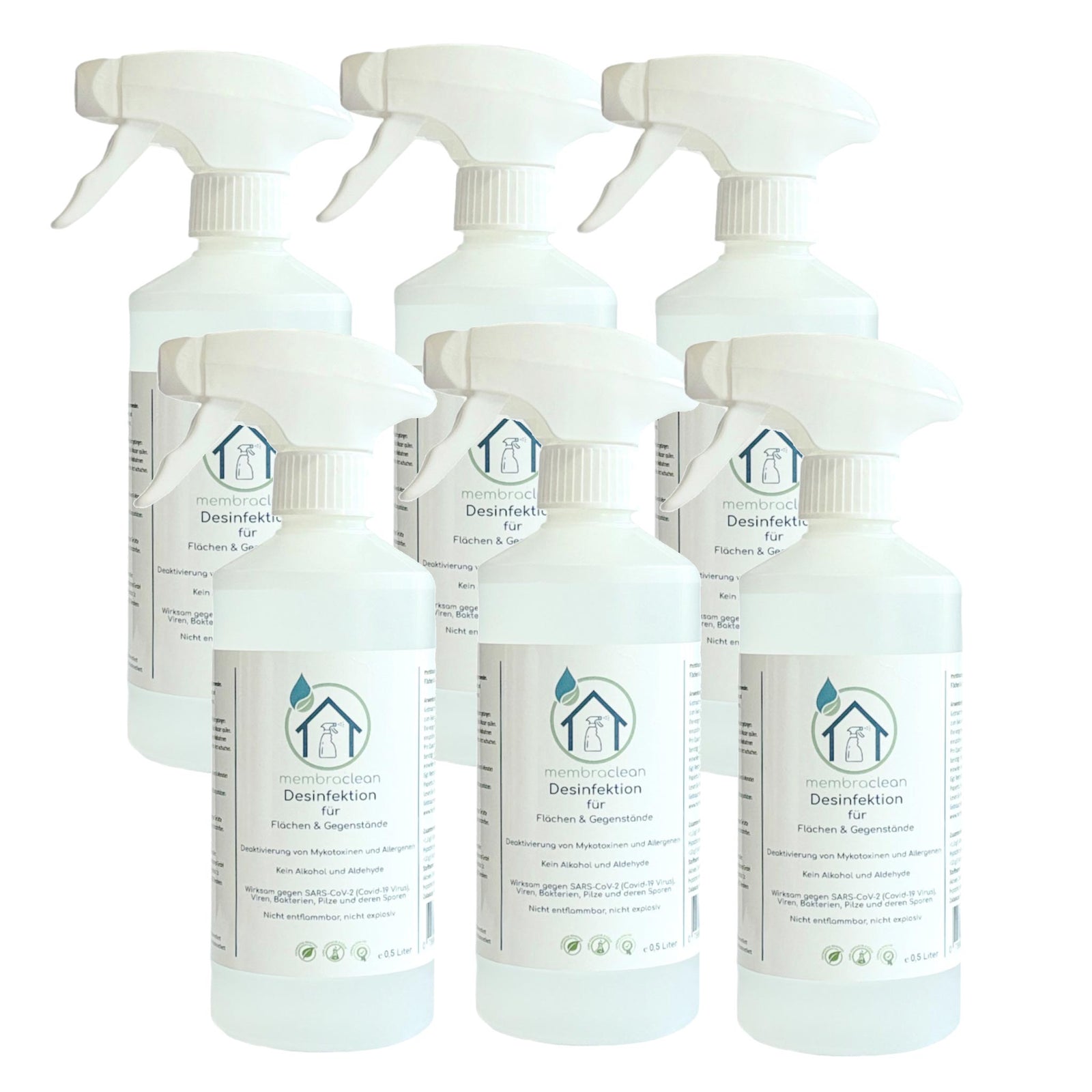6x membraclean Desinfektion für Flächen & Gegenstände - 0,5 Liter Sprühflasche - membraclean-shop.de