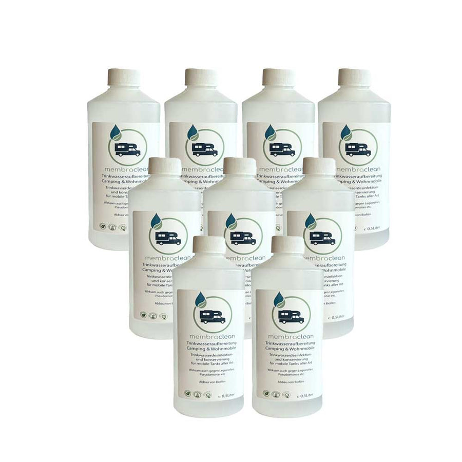 9x 0,5 Liter membraclean Trinkwasseraufbereitung Camping & Wohnmobile Sparset - membraclean - shop.de