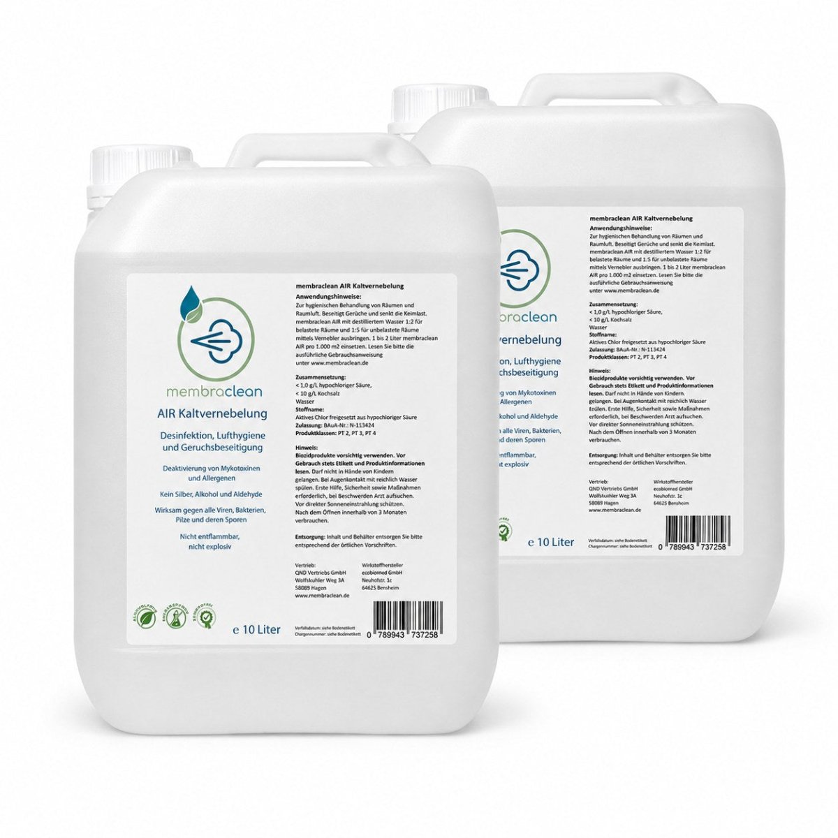 Produktbild für membraclean AIR Kaltvernebelung das modernes Hygienekonzentrat 2x 10 Liter