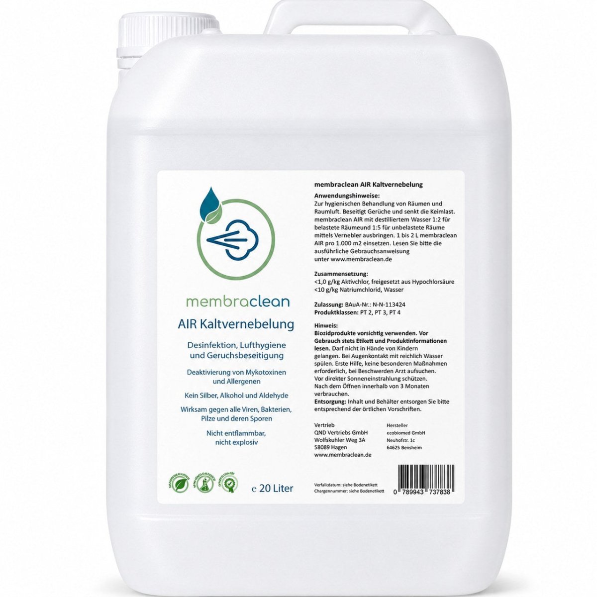 Produktbild für membraclean AIR Kaltvernebelung das modernes Hygienekonzentrat 20 Liter