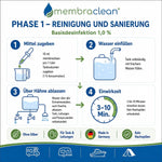 Phase 1 Reinigung und Sanierung mit membraclean, 10 ml pro Liter, 3 bis 10 Minuten