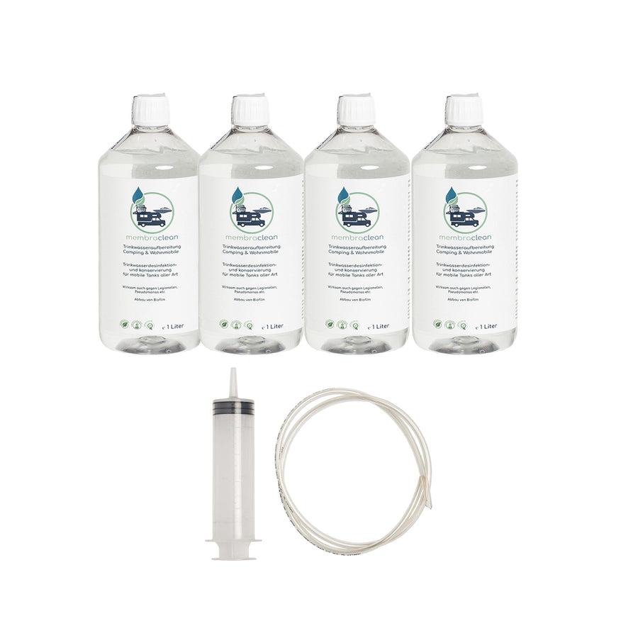 Produktbild membraclean Trinkwasseraufbereitung für Camping und Wohnmobile 4x1 Liter mit Befüllset