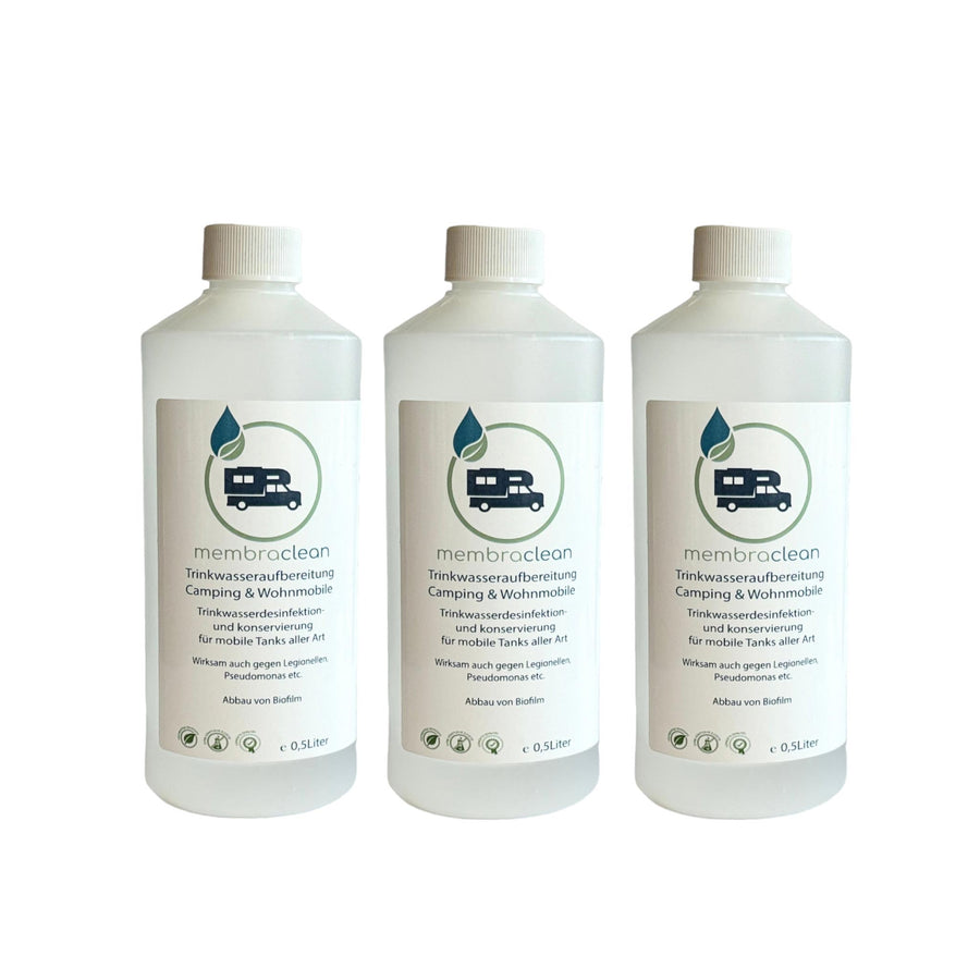 3x 0,5 Liter membraclean Trinkwasseraufbereitung Camping & Wohnmobile Sparset