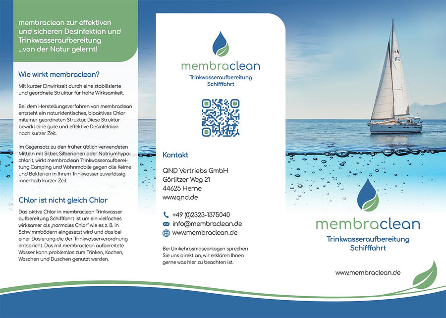 "Weiter sagen!" Flyer membraclean Trinkwasseraufbereitung Schifffahrt zum mitbestellen! - Vorderseite