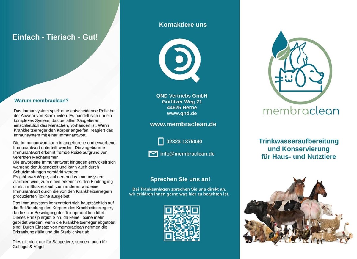 Sag´s weiter! - Flyer membraclean Trinkwasseraufbereitung "Tierisch gut" für Nutztiere und Haustiere - Vorderseite
