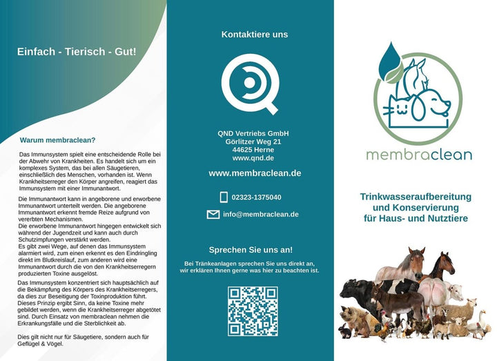 Sag´s weiter! - Flyer membraclean Trinkwasseraufbereitung "Tierisch gut" für Nutztiere und Haustiere - Vorderseite