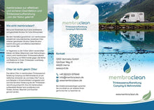 Kostenloser Flyer für membraclean Trinkwasseraufbereitung Camping & Wohnmobile - Vorderseite
