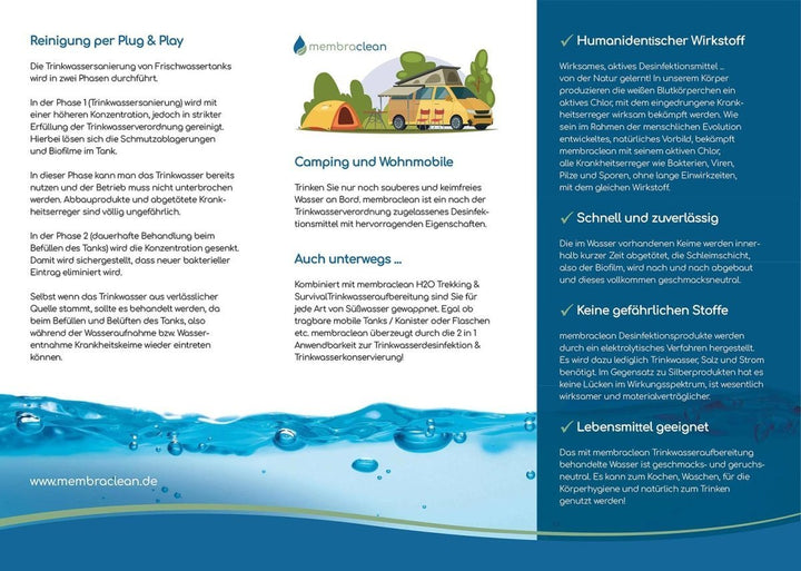 Kostenloser Flyer für membraclean Trinkwasseraufbereitung Camping & Wohnmobile  - Innenseite