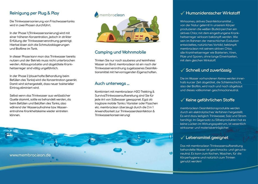 Kostenloser Flyer für membraclean Trinkwasseraufbereitung Camping & Wohnmobile  - Innenseite