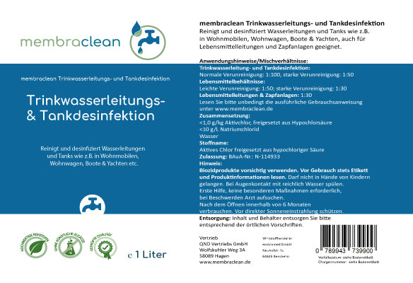 4x 1 Liter membraclean Kombi-Set Schifffahrt zur Tankdesinfektion und Trinkwasseraufbereitung