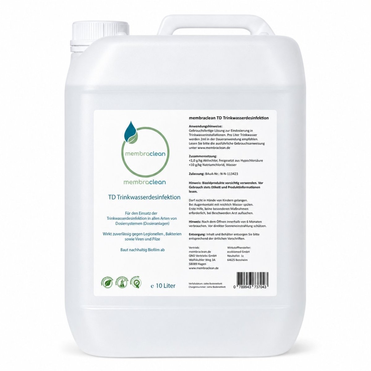 Produktbild 10 Liter membraclean TD Trinkwasserdesinfektion - z.B. für Dosieranlagen, PT 5