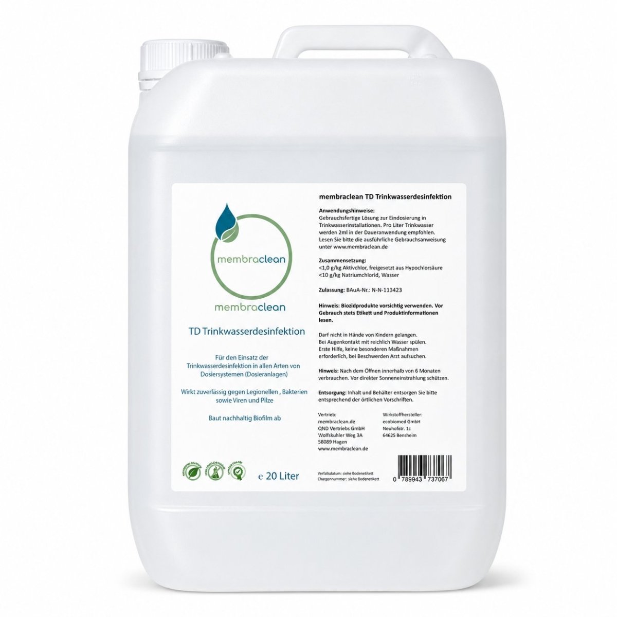 Produktbild 20 Liter membraclean TD Trinkwasserdesinfektion - z.B. für Dosieranlagen, PT 5