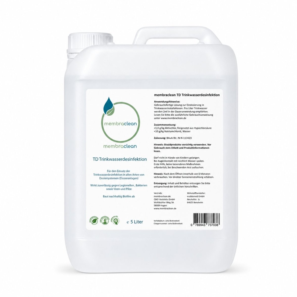 Produktbild 5 Liter membraclean TD Trinkwasserdesinfektion - z.B. für Dosieranlagen, PT 5