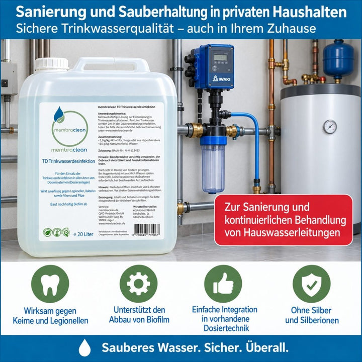 membraclean TD zur Trinkwasserdesinfektion in privaten Haushalten und Ferienhäusern