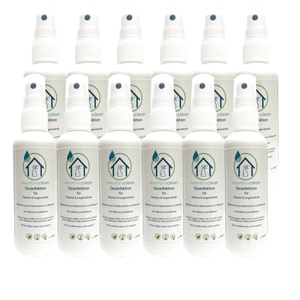 12 × 100 ml membraclean Desinfektion für Flächen & Gegenstände im Zerstäuber