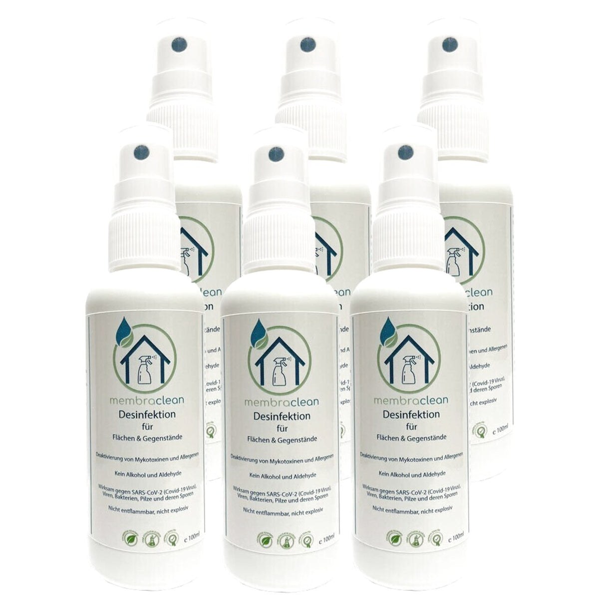 6 × 100 ml membraclean Desinfektion für Flächen & Gegenstände im Zerstäuber