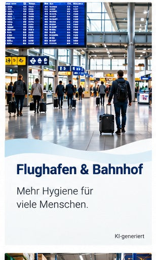 Flughafen- oder Bahnhofshalle mit hohem Publikumsverkehr und gemeinsam genutzten Kontaktflächen