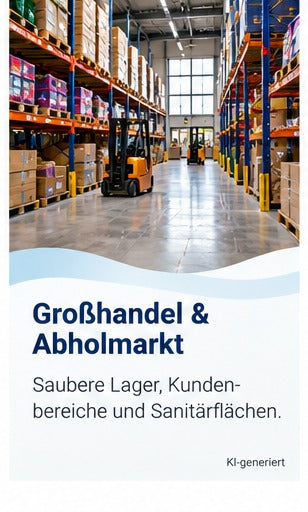 Großhandel und Abholmarkt mit Lager-, Kunden- und Arbeitsbereichen