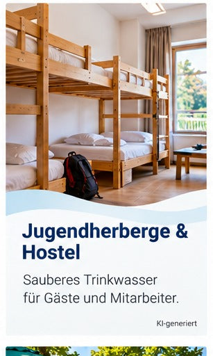 Jugendherberge oder Hostel mit Gästezimmern als Umfeld einer gemeinschaftlichen Trinkwasserversorgung