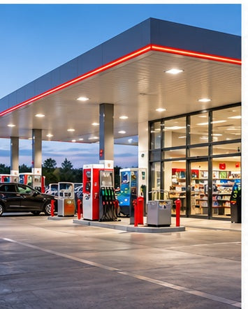 Moderne Tankstelle und Autohof mit Shop- und Servicebereich