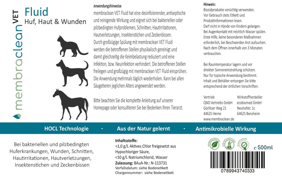 membraclean VET Fluid im Zerstäuber für Haut & Wunden 500ml - membraclean-shop.de