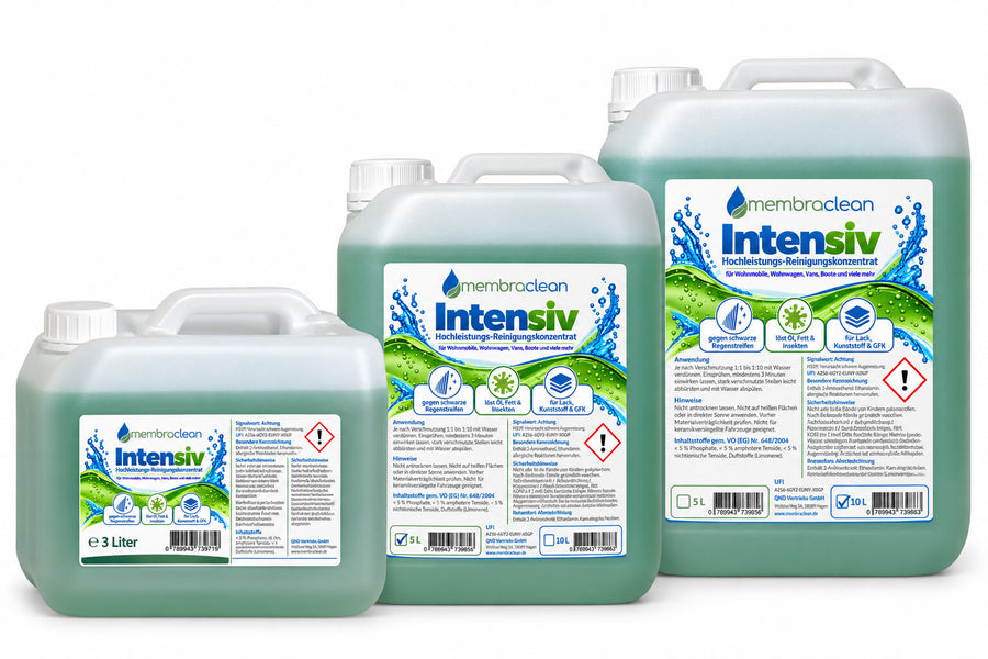 Gruppenbild membraclean Hochleistungs-Reiniger 3 Liter, 5 Liter und 10 Liter