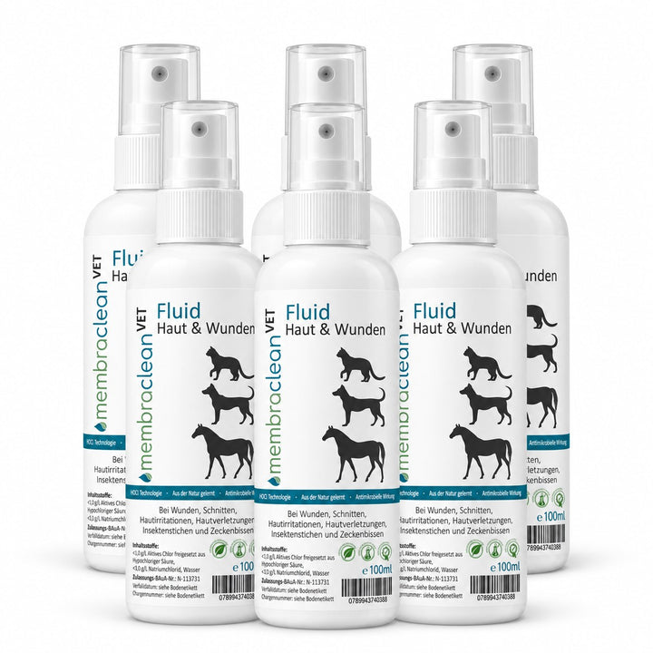 Produktbild: 6 x 100 ml membraclean VET Fluid in Sprühflaschen für Haut &amp; Wunden