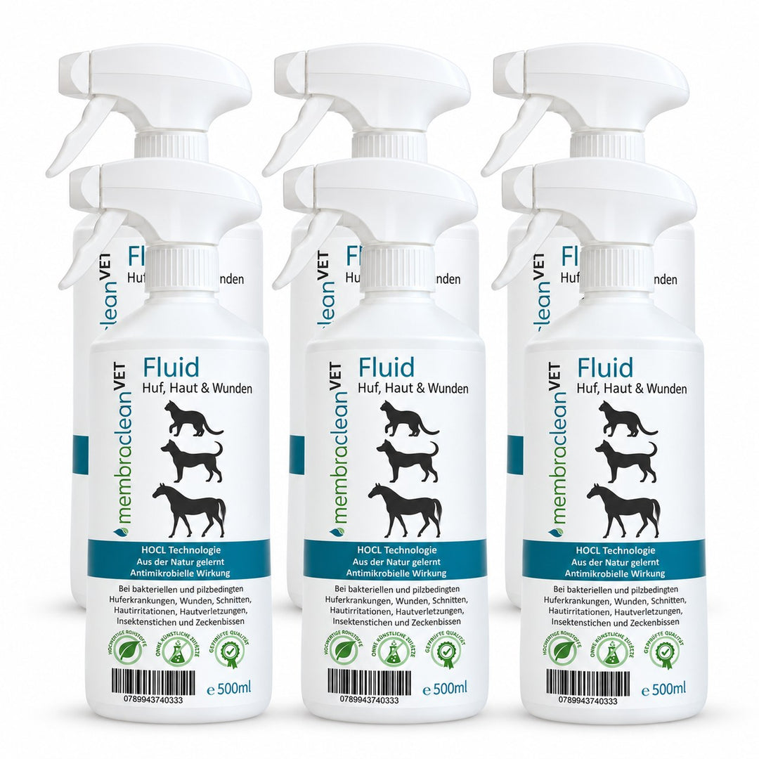Produktbild: 6 x 500 ml membraclean VET Fluid in Sprühflaschen für Haut &amp; Wunden