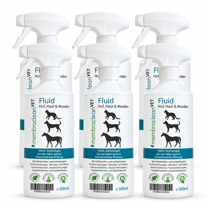 Produktbild: 6 x 500 ml membraclean VET Fluid in Sprühflaschen für Haut &amp; Wunden