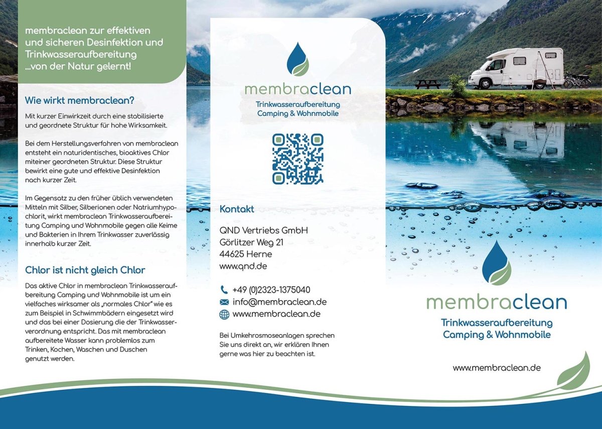 "Weiter sagen!" Flyer membraclean Trinkwasseraufbereitung für Camping und Wohnmobile zum mitbestellen! - Vorderseite