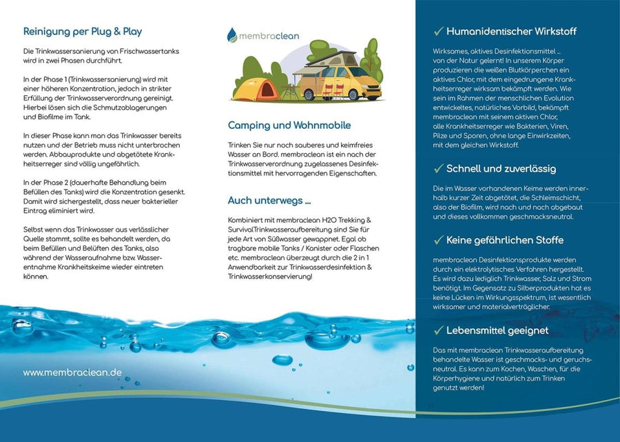 "Weiter sagen!" Flyer membraclean Trinkwasseraufbereitung für Camping und Wohnmobile zum mitbestellen! - Innenseite