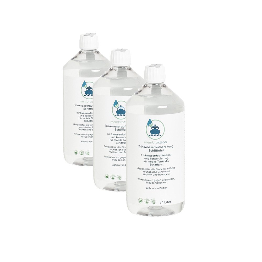 Produktbild membraclean Trinkwasseraufbereitung für Schifffahrt, Boote und Yachten 3x1 Liter