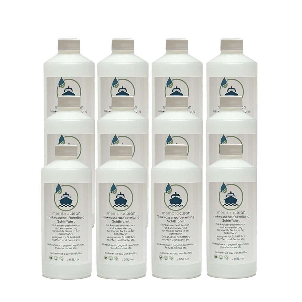 Produktbild membraclean Trinkwasseraufbereitung für Schifffahrt, Boote und Yachten 12x0,5 Liter