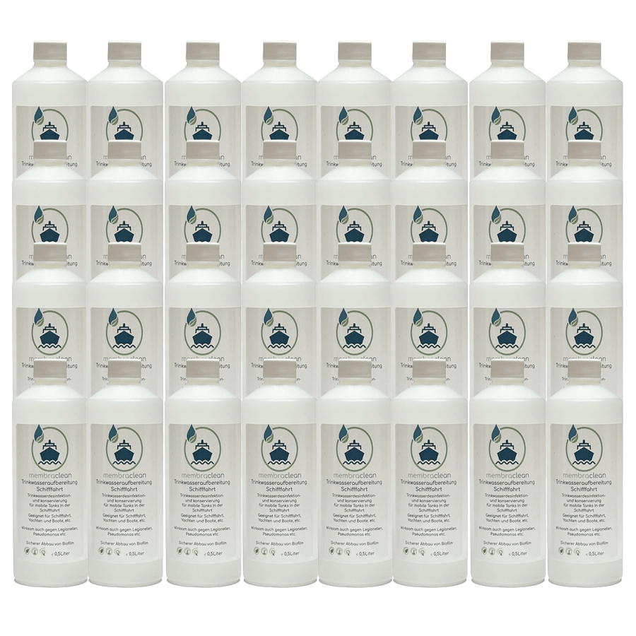 24 x 0,5 Liter membraclean Trinkwasseraufbereitung für Schifffahrt, Boote und Yachten -  MEGA Sparset