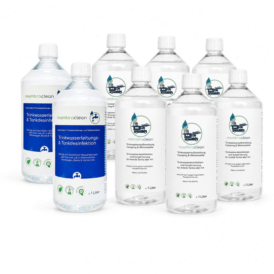 8x 1 Liter membraclean Camping Kombi-Set Tankdesinfektion und Trinkwasseraufbereitung