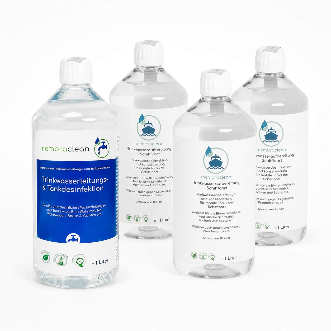 4x 1 Liter membraclean Kombi-Set Schifffahrt zur Tankdesinfektion und Trinkwasseraufbereitung